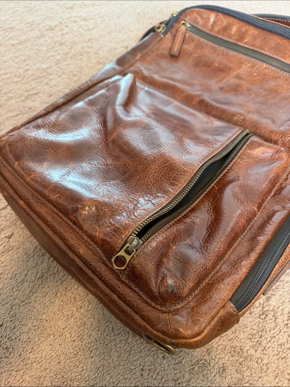 Fossil Buckner Convertible Backpack- Brown Leather Laptop Pocket Strap Included